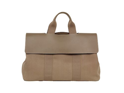 Hermès - Valparaiso kaki canvas and leather tate handbag