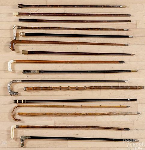 Collection of sixteen canes, to include examples
