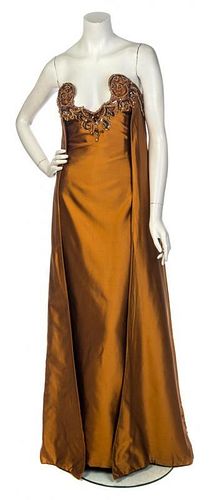 * A Sarli Bronze Strapless Evening Gown, No size.