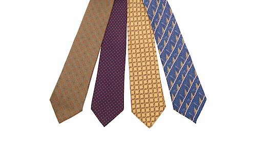 Hermès - Lot including four silk twill ties
