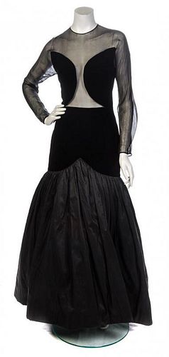 * A Scaasi Black Sheer Evening Gown, No size.