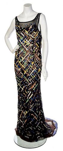 * A Todd Oldham Bias Cut Sheer Multicolor Sequin Gown, Size L.