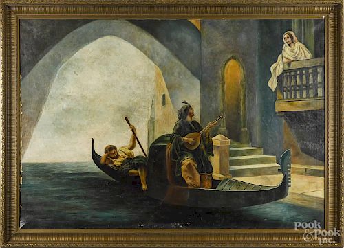 Large oil on canvas Venetian scene, ca. 1900, signed Jeanne de Arc, 40'' x 58''.