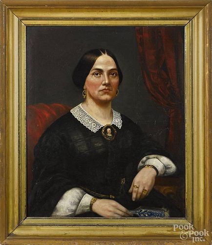 American oil on canvas portrait of a woman, ca. 1860, 30'' x 25''.