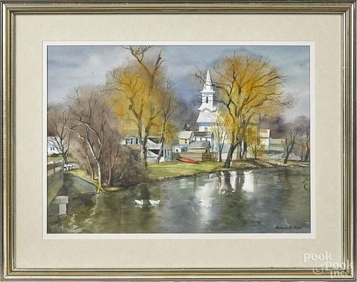 Ranulph Bye (American 1916-2003), watercolor, titled Willows Along the Raritan Clinton, N.J.