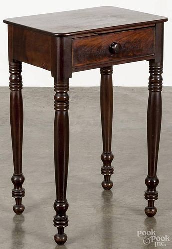 New England Sheraton mahogany one-drawer stand, ca. 1820, 29'' h., 19'' w.