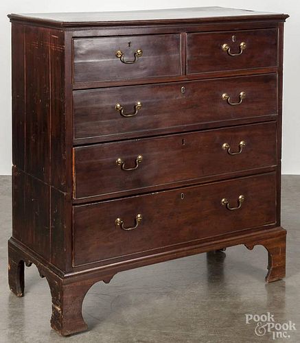 George III mahogany and pine two-part chest of drawers, ca. 1770, 43'' h., 38'' w.