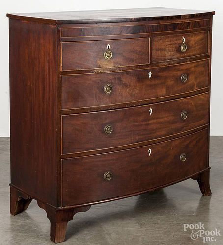 George III mahogany bowfront chest of drawers, late 18th c., 43'' h., 42'' w.