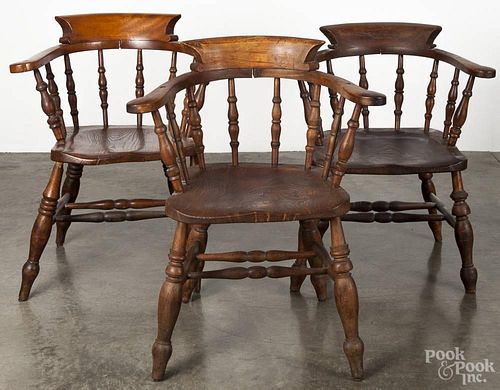 Assembled set of six English yewwood lowback dining chairs, 19th c.
