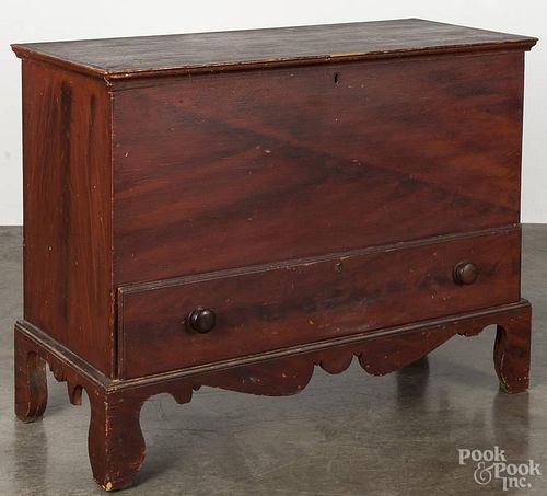 New England painted pine mule chest, early 19th c., retaining its original red and black