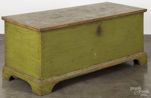 Pennsylvania painted pine blanket chest, ca. 1800, retaining a later green surface, 23 1/2'' h.