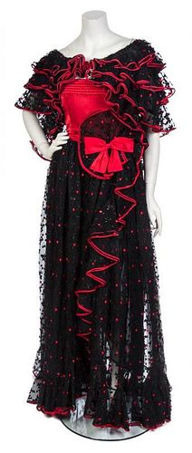 * A Valentino Couture Black and Red Polka Dot Silk Tulle Evening Ensemble, Size 10.