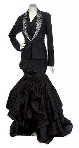 * A Vivienne Westwood Black Taffeta Mermaid Gown Ensemble, Dress size 8, jacket size 40.
