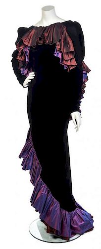 * An Yves Saint Laurent Black Velvet and Taffeta Gown, No size.