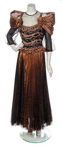 * A Zandra Rhodes Metallic Bronze and Black Cocktail Dress, Dress size 10.
