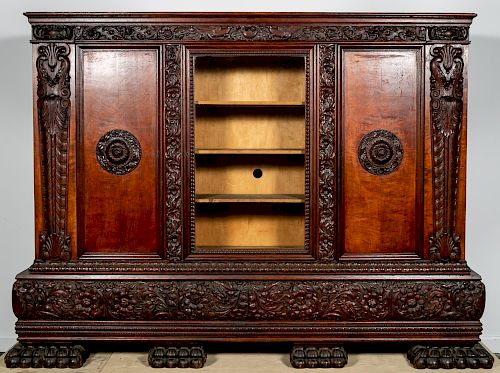 `Heavily Carved Wooden Renaissance Revival Cabinet