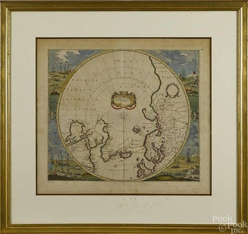 Color engraved map of the North Pole, 17th c., by