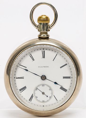 Early Illinois Open Face Silver Pocket Watch