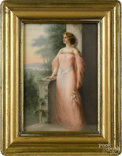 Victorian painted porcelain plaque portrait of a woman, late 19th c., 7'' x 4 3/4''.