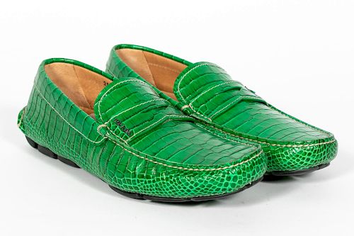 Pair, Leather Green Prada Driving Loafer Shoes