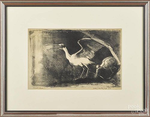 Victoria Huntley (American 1900-1971), pencil signed lithograph, titled Ancient Birds