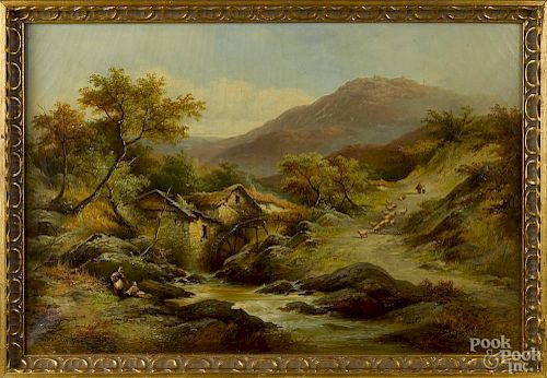 George Goodman (British 19th c.), oil on canvas landscape, titled Old Mill in the Lledr Valley