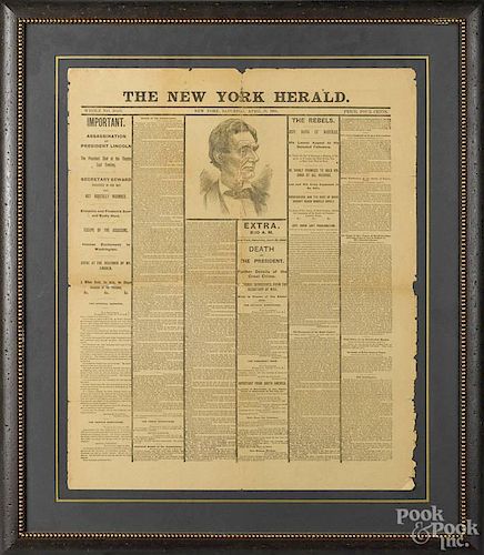The New York Herald, April 15th, 1865, Assassination of President Lincoln, 22 1/4'' x 18 1/4''.
