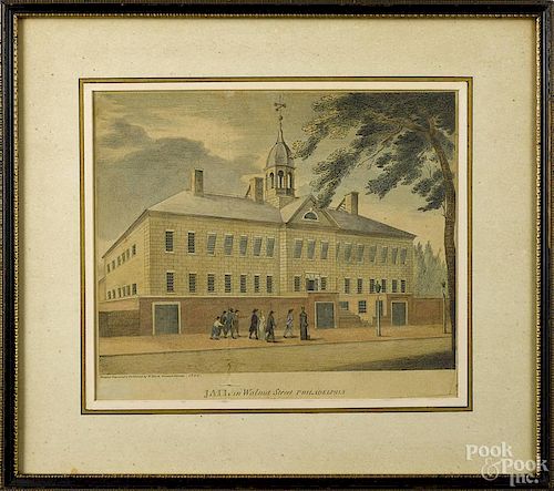 William Birch, color lithograph, ca. 1800, titled Jail in Walnut Street Philadelphia