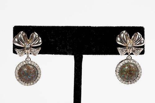 14k WG Boulder Opal & Diamond Drop Earrings