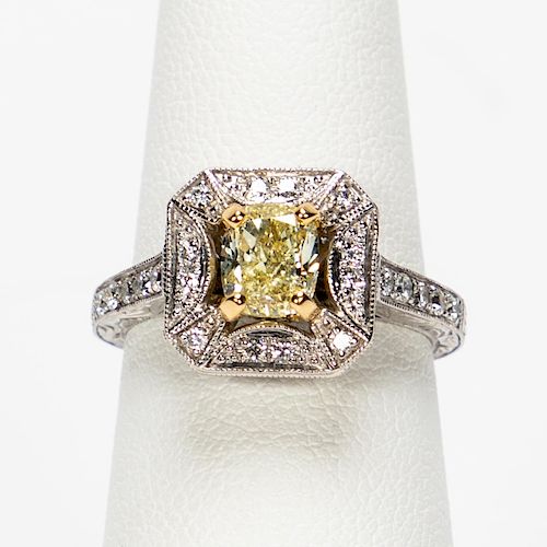 1.02 CT Fancy Light Yellow Diamond Ring, GIA Cert.