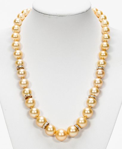 18k Graduated South Sea Pearl & Diamond Necklace