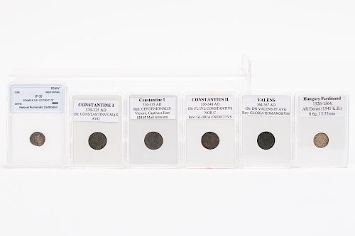 6pc Grouping Foreign and  Ancient Roman Coins