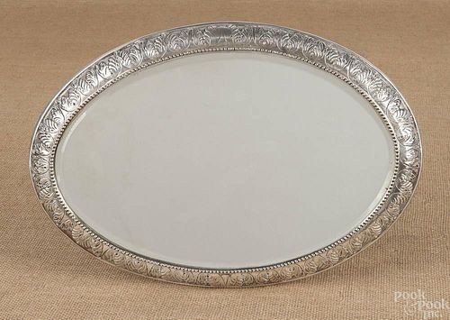 German 800 silver mounted mirrored plateau, 10 3/