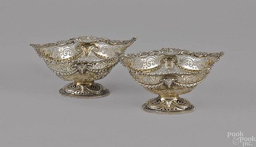 Pair of English reticulated silver baskets, 1887-