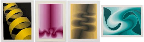 Four Optic Art Roy Ahlgren Serigraphs, Signed