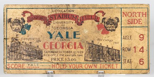 1929 Yale vs. Georgia Opening Game Original Ticket