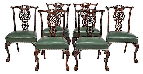 Set of Six Irish Chippendale Style Dining Chairs