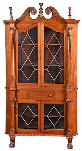 Chippendale Style Carved Walnut Corner Cupboard