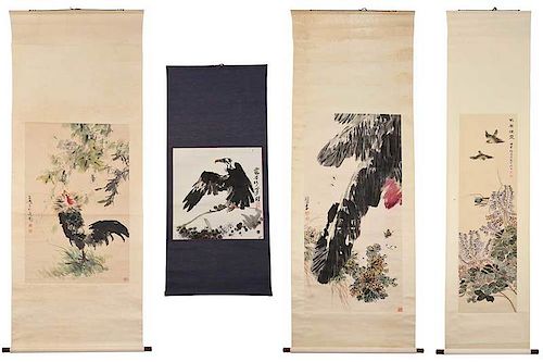 Four Chinese Scrolls With Birds and Insects