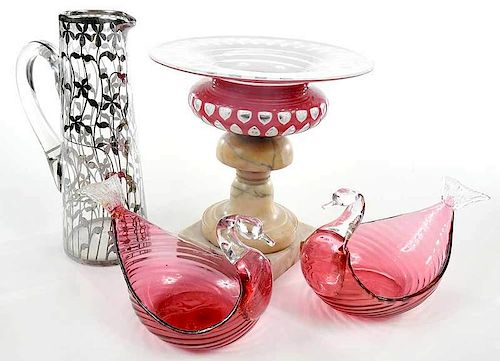 Four Glass Table Objects, Including Steuben