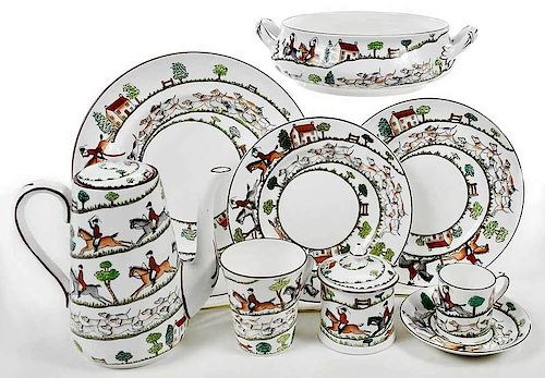 88 Piece Crown Staffordshire China, The Hunt