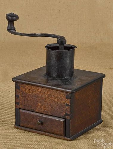 Walnut and iron coffee grinder, mid 19th c., 11 1