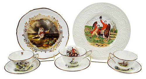 Assorted Dishware Decorated with Hunting Scenes