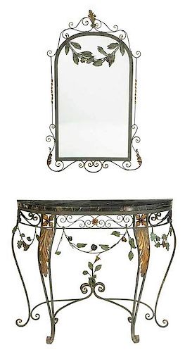 Italian Rococo Style Marble Top Console, Mirror