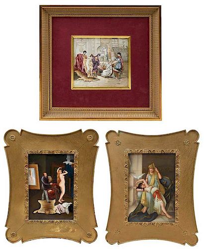 Three Framed Continental Painted Plaques