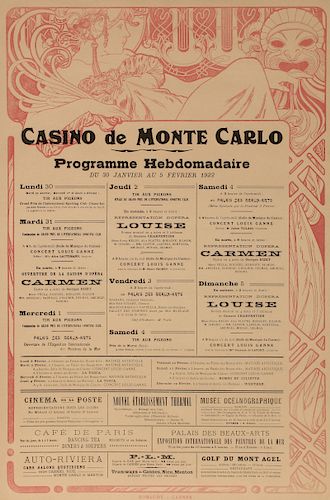 ALPHONSE MUCHA (1860-1939) CASINO de MONTE CARLO POSTER