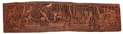 Pacific Islands Relief Carved Figural Panel