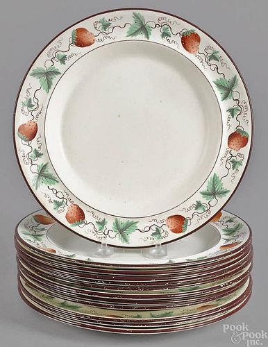 Twelve creamware plates, 19th c., with strawberry