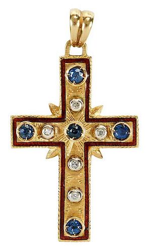 14kt. Diamond and Sapphire Cross Pendant