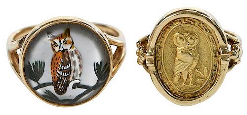Two 14kt. Owl Rings